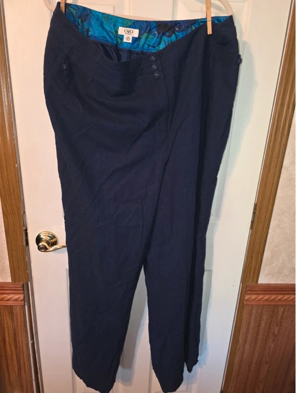 Cato Navy Blue Wide Leg Trousers 22W Floral Waistband Detail